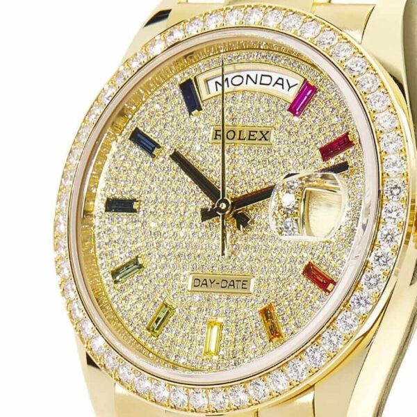 Rolex Day-Date Yellow Gold With Pave Diamond Dial Sapphire 128348RBR-0030 Replica - Image 4